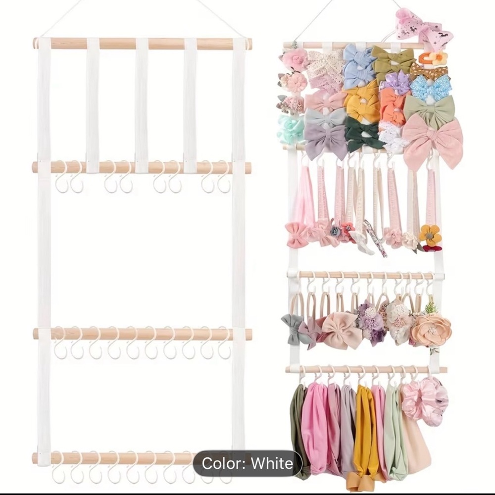 NWT Infant/Toddler Hanging Headbands, Bows, & Hair Accessories Organizer - White